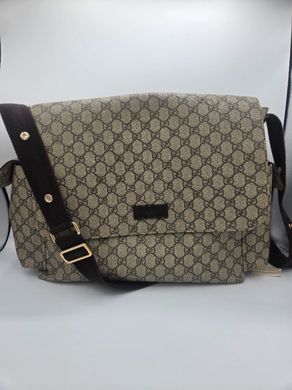 Gucci GG Supreme Monogram Messenger Diaper Bag | Beige & Dark Brown | Complete